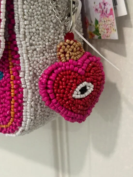 India Beaded Bag Evil Eye Crab Turtle  Summer Beach Towel Umbrella NWT - Picture 4 of 6